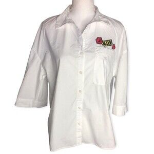 Love Tree Patched Front 3/4 Sleeve Button Down Shirt
